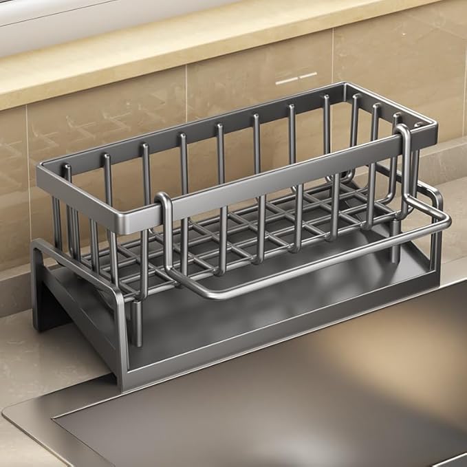 Kitchen Sink Drain Rack &Stainless Metal Sponge Rack, Metal Sponge Drain Holder Multifunctional Storage Rack for Home, Storage Organizer Household Essentials, Kitchen Gadgets