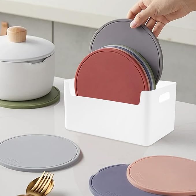 2Pcs Paper Plate Dispenser for 7-10 Inch Disposable Plates, Space-Saving Disposable Plate Storage Organizer for Cabinet, Countertop, RV or Outdoor, Space-Saving Plastic, Foam and Paper Plate Storage