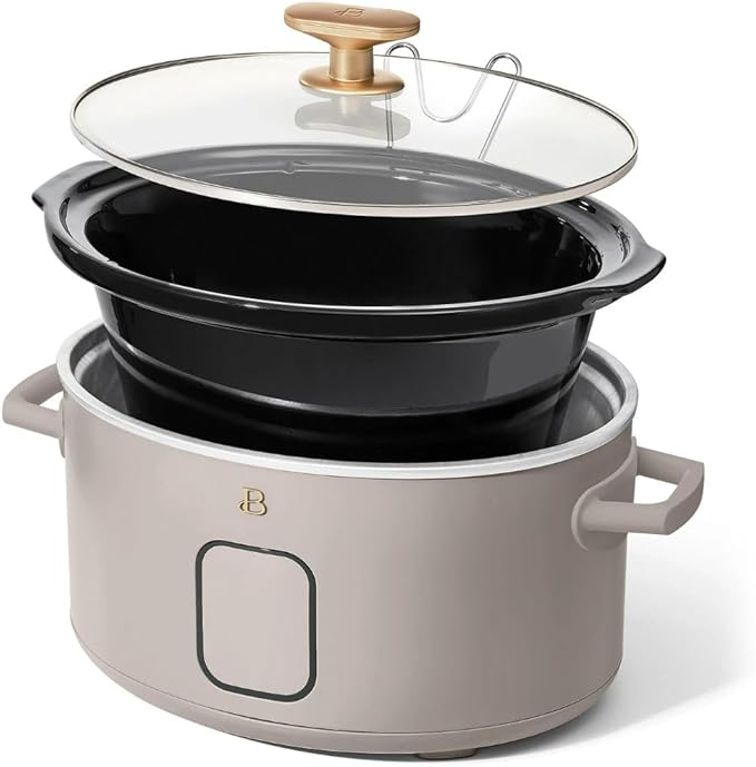 Beautiful 6 Qt Programmable Slow Cooker by Drew Barrymore -5 Preset Cooking Functions, Digital Countdown Timer, Dishwasher-Safe Parts and Cool-Touch Handles (Porcini)