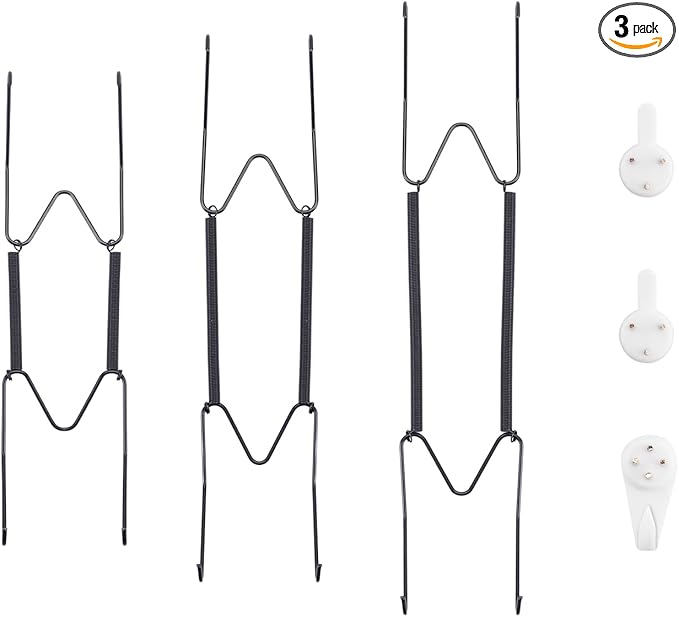 Bilillo 3-Piece Stainless Steel Wall Plate Hangers, 8/10/12 Inch Invisible Decorative Wire Plate Holders with 3 Pieces Wall Hooks for 8 to 14 Inch (Black)