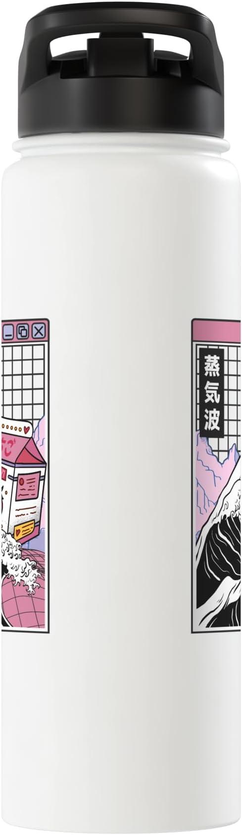 Strawberry Milk Carton Great Wave Kawaii Vaporwave Anime Stainless Steel Insulated Water Bottle