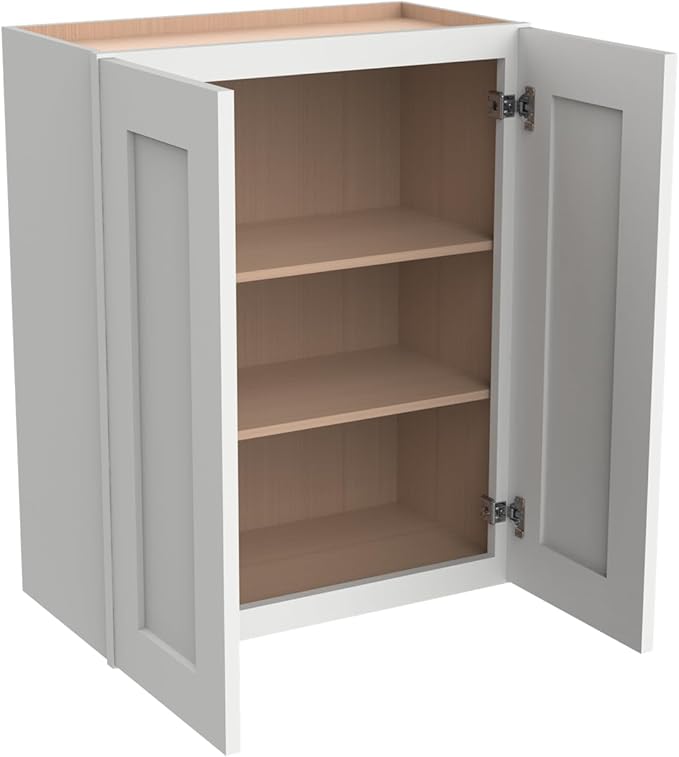 Wall-Mounted Cabinet – Solid Wood Shaker Style Medicine Cabinet with Adjustable Shelves & Soft-Close Doors for Bathroom, Kitchen, and Office Storage (Origami White, 30" W x 12" D x 36" H)