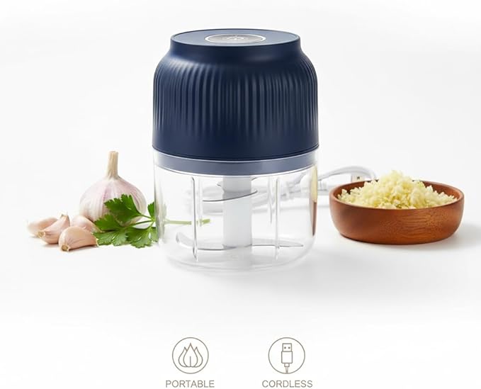 2026 Upgraded Household Electric Garlic Crusher, Capacity Electric Garlic Chopper, Mini Portable Veggie Cutter, 4 Sharp Stainless Steel Blades Mini Electric Food Chopper, Easy to Clean (White)