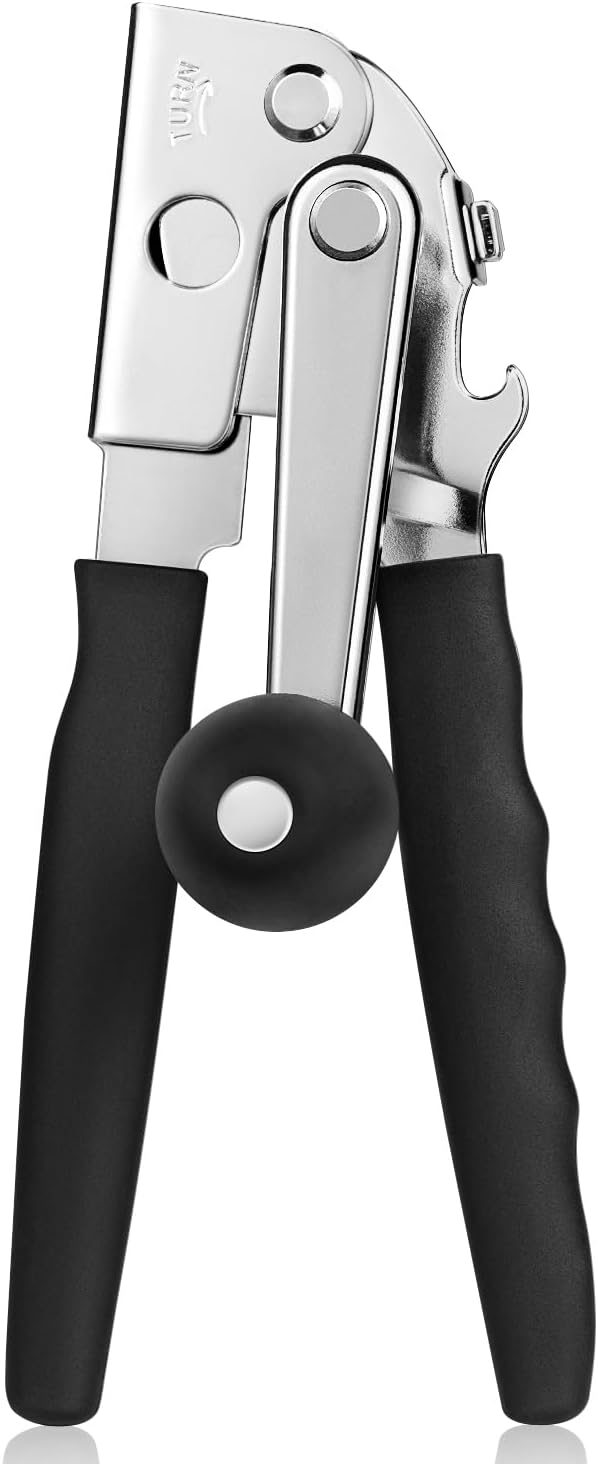 MARSWELL Heavy Duty Can Opener for Large Cans, Extra-Long Handles & Oversized Knob for Easy Cranking, Commercial Manual Hand Crank Opener Opens Big #10 Cans Smoothly, Strong All-Steel Construction