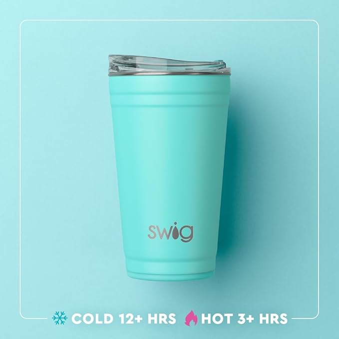Swig Life 24oz Party Cup, Stackable Insulated Travel Coffee Tumbler with EZ Slider Lid, Cup Holder Friendly, Stainless Steel 24 oz Tumbler, Reusable Coffee Mug (Lucky Charm)