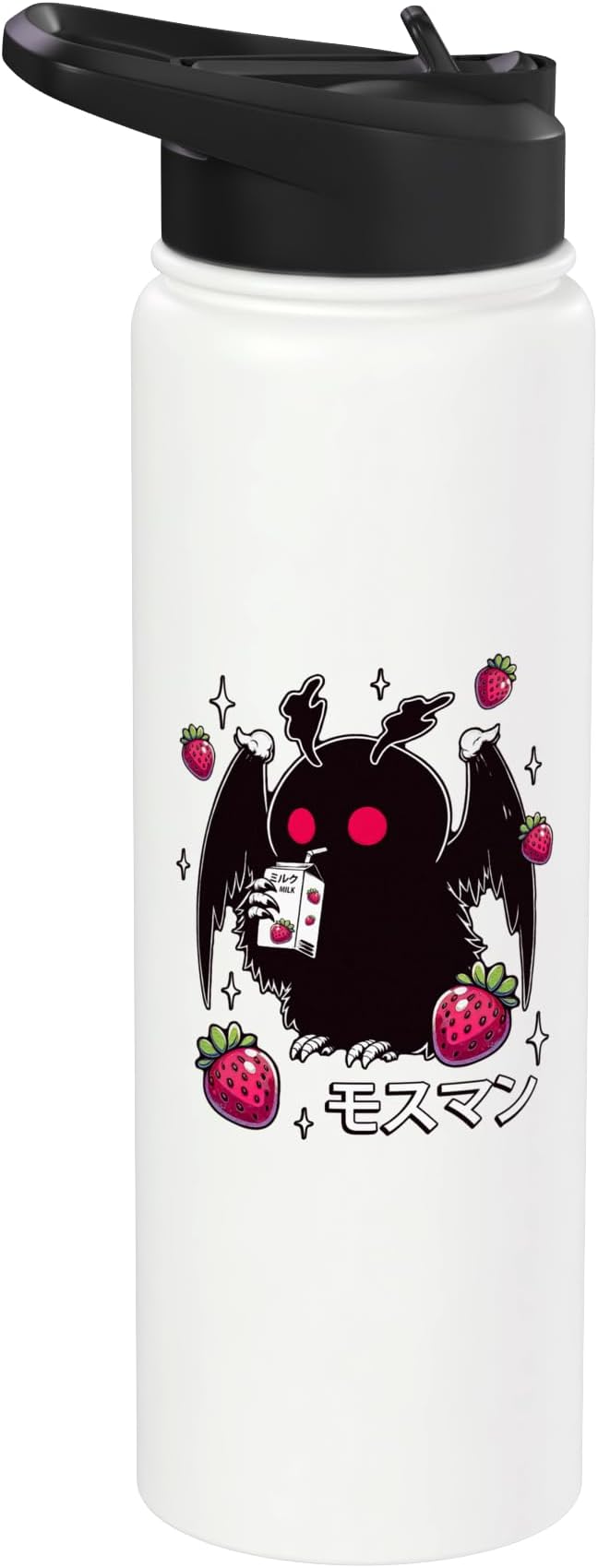 Kawaii Strawberry Milk Shake Carton Mothman Stainless Steel Insulated Water Bottle