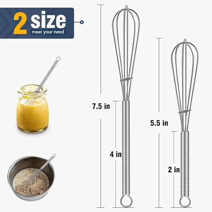 Mini whisk, Small Whisk 2 Pieces, 5in and 7in 304 Stainless steel Wire Whisk for Whisking, Beating, Mixing Sauces, Blending Ingredients