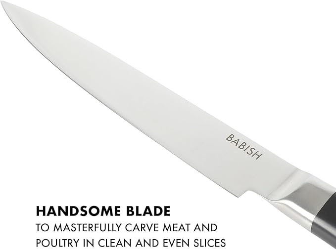 Babish 8-Inch Forged Carving Knife – High-Carbon 1.4116 German Steel Full Tang Kitchen Knife for Precision Meat and Poultry Slicing