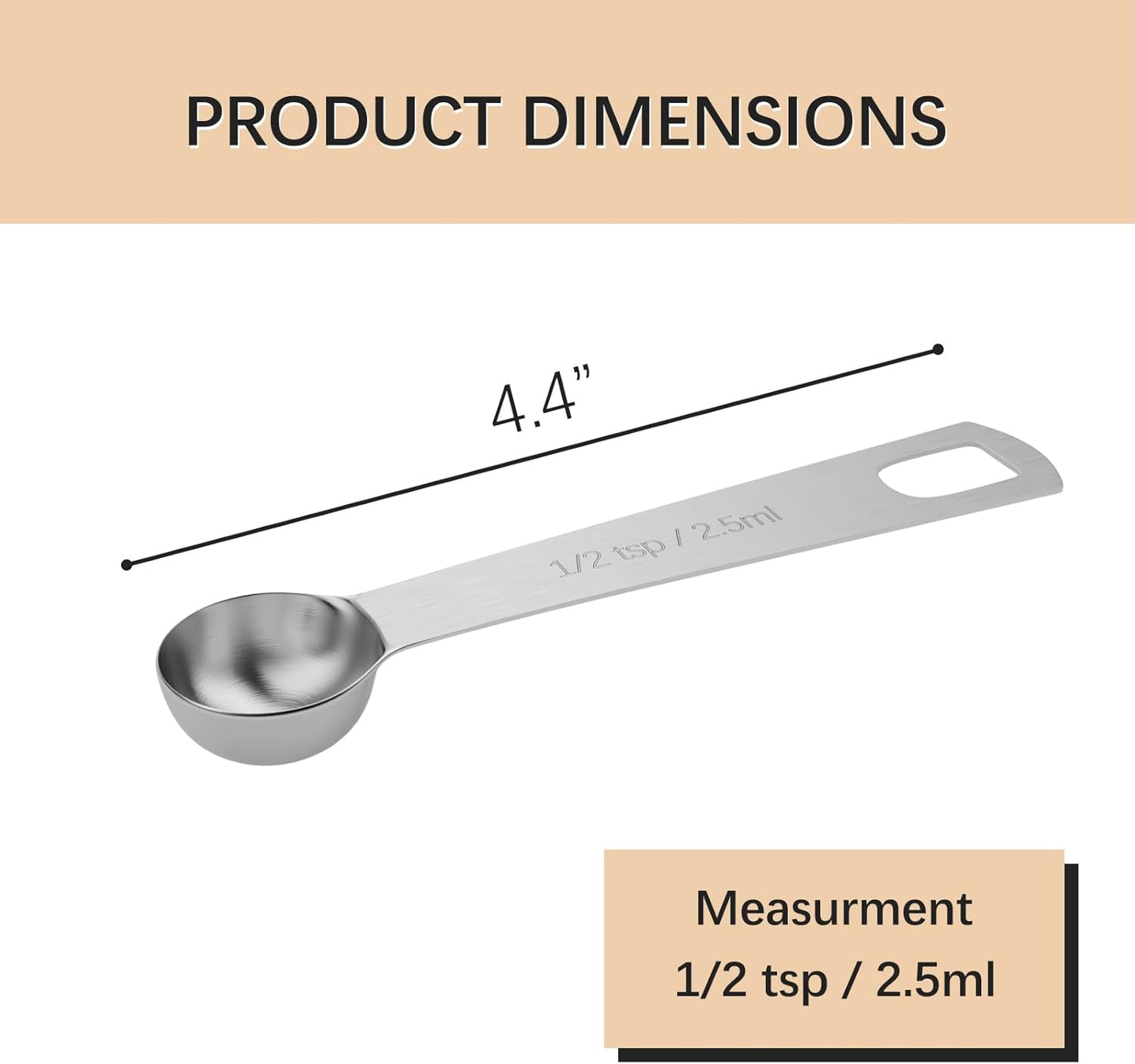2PCS 1/2tsp (1/6tbsp, 2.5ml) Single Measuring Spoon, Stainless Steel Individual Teaspoons Only
