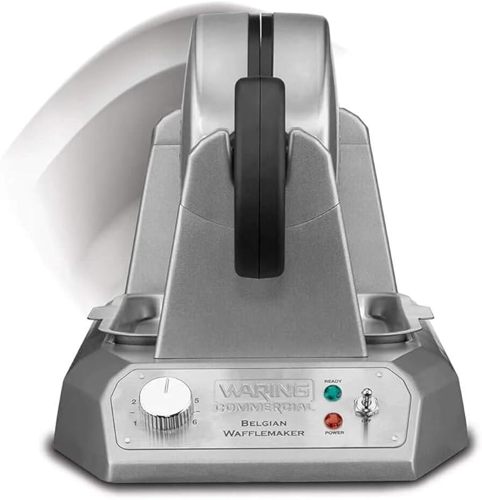 Waring Commercial WW180X Heavy Duty Single Belgian Waffle Maker, Coated Non Stick Cooking Plates, Produces 25 waffles per hour, 120V, 1200W, 5-15 Phase Plug, Silver, 12.5 x 17.88 x 10.5 inches