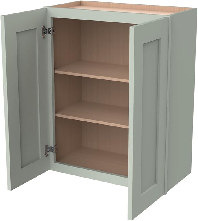 Wall-Mounted Cabinet – Solid Wood Shaker Style Medicine Cabinet with Adjustable Shelves & Soft-Close Doors for Bathroom, Kitchen, and Office Storage (Jade Green, 24" W x 12" D x 36" H)
