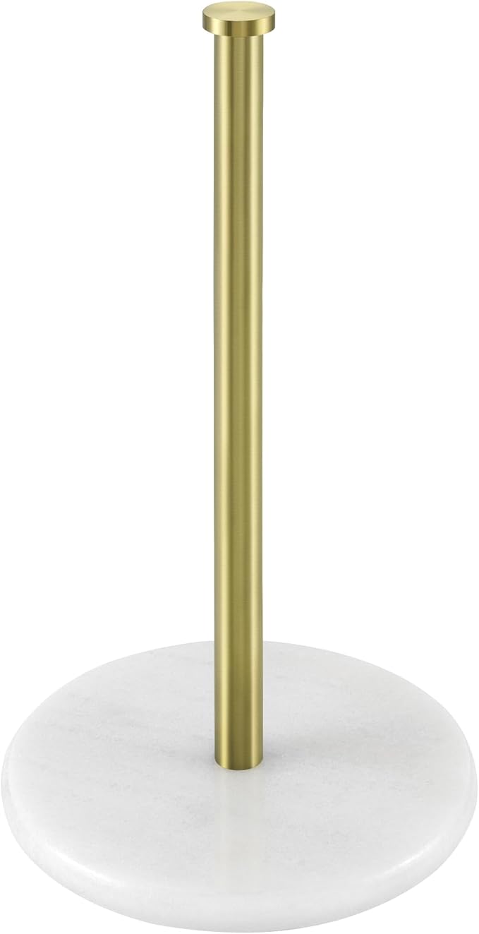 KES Marble Paper Towel Holder Gold Countertop, Kitchen Standing Paper Towel Holders Marble Base Standard or Jumbo-Sized Rolls Brushed Gold, KPH100-BZ