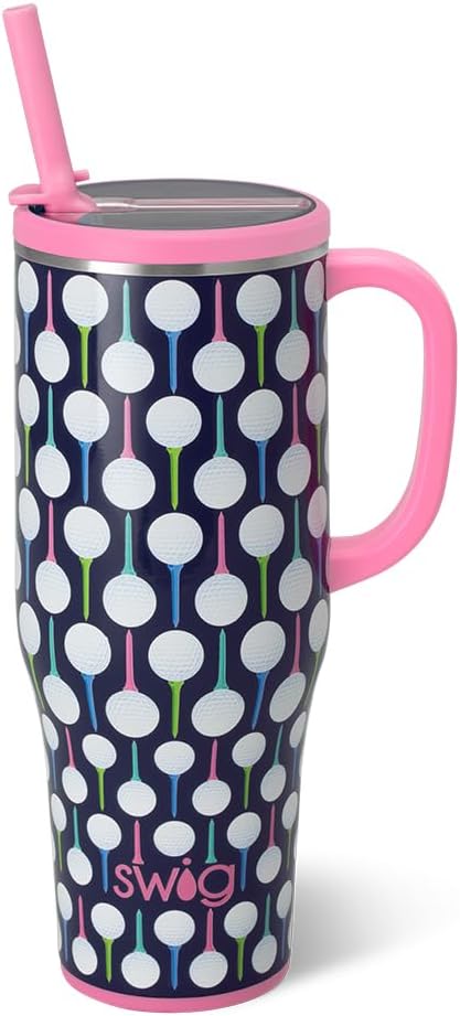 Swig Life 40oz Leak Proof Mega Mug, 40oz Leak Proof Tumbler with Handle and Straw, Extra Large Insulated Tumblers, Cup Holder Friendly Travel Mug, Reusable Leakproof Water Bottle (Tee It Up)