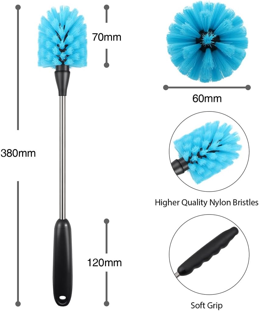 Stainless Steel Long Handle Water Bottle Brush, Flexible Scrubbing Brush for Cleaning Water Bottles, Baby Water Bottles, Glassware, Food Jars, Sports Jugs, Sobriety Jugs, 2 Pack, 15 in.