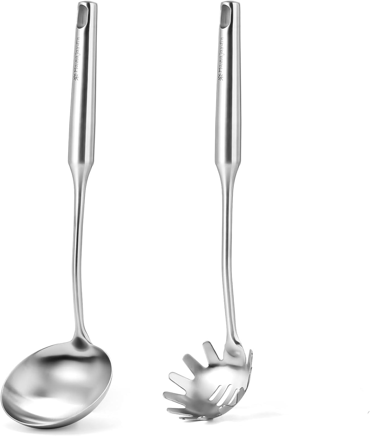 Stainless Steel Soup Ladle and Spaghetti Spoon Set - Large Ladle Spoon, Pasta Strainer, Durable Kitchen Cooking Utensils for Stirring, Serving Pasta, Soup & Sauce [Heat Resistance，Integral Forming]