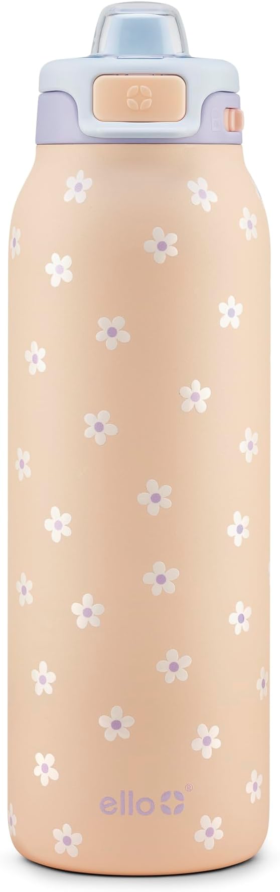 Ello Pop & Fill 32oz Stainless Steel Water Bottle with Quick Fill Technology, Double Walled and Vacuum Insulated Metal, Leak Proof Locking Lid, Sip and Chug, Reusable, BPA Free, Gloss Daisies