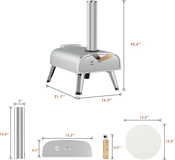 aidpiza Outdoor Pizza Oven 12" Wood Pellet Pizza ovens With Rotatable Round Pizza Stone Portable Wood Fired with Built-in Thermometer Pizza Stove for Outside Backyard Camping Picnics (Grey-revolving)