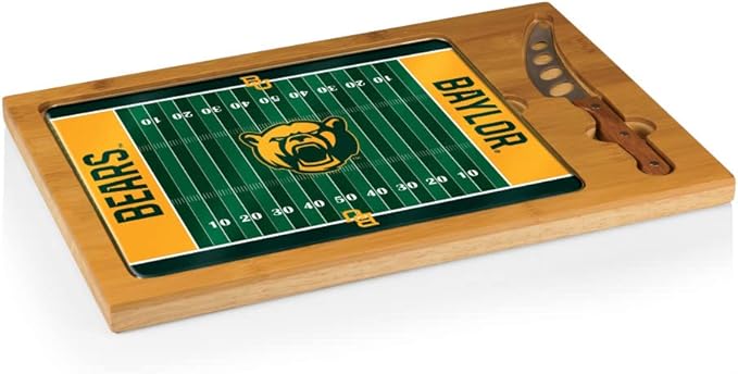 PICNIC TIME NCAA Icon Glass Top Cutting Board & Knife Set, Cheese Boards Charcuterie Boards, Serving Platter, (Parawood & Bamboo)