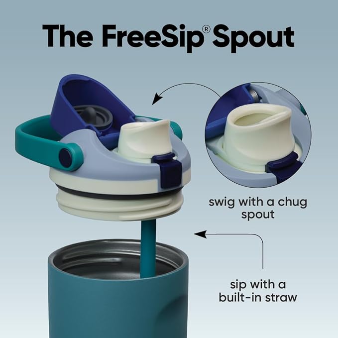 Owala FreeSip Sway Insulated Stainless Steel Water Bottle with Two-Way Spout, Built-In Straw and Bucket Handle, Made for Travel, School, and Sports, 30oz, BPA Free, Leak Proof, Denim