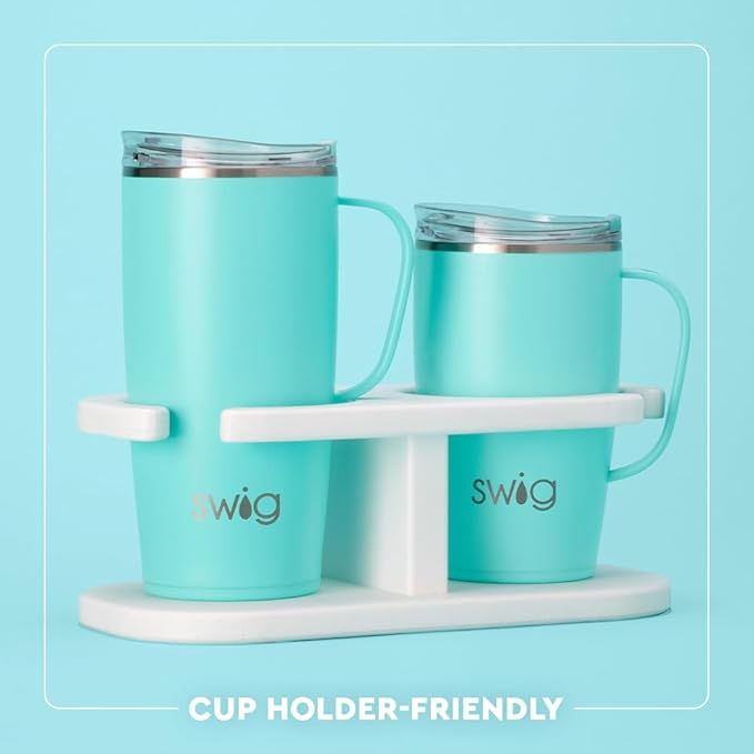 Swig Life 22oz Travel Mug, Insulated Tumbler with Handle and Lid, Travel Coffee Mug, Cup Holder Friendly, Stainless Steel 22 oz Tumbler, Reusable Insulated with Lid (Green Thumb)