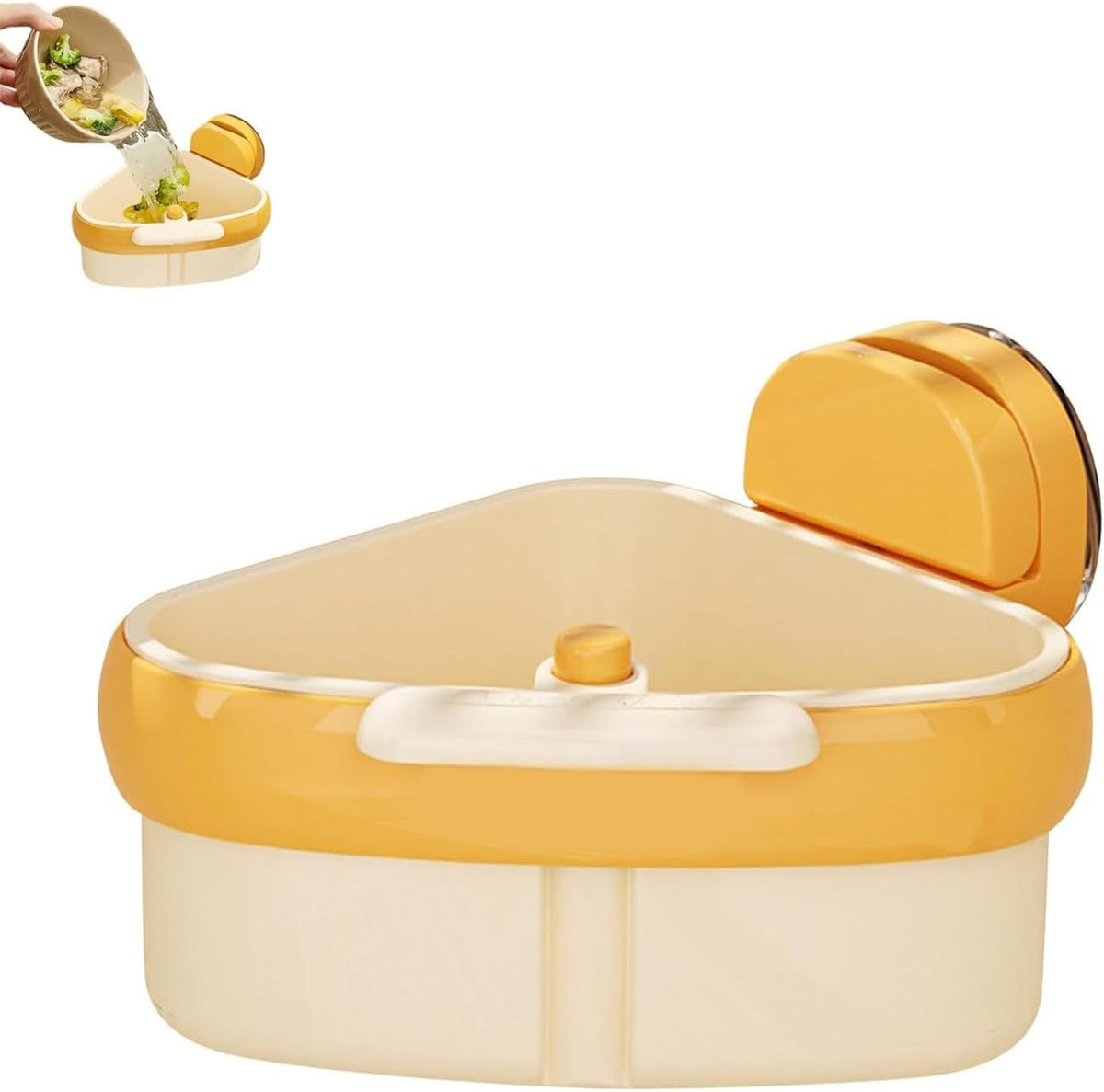 Suction Cup Sink Corner Rack,2025 New Upgraded Suction Cup Press S Ink Drainer Basket,Triangle Storage Rack with Drain Hole,Corner Sink Trash Catcher for Food Waste(Yellow)
