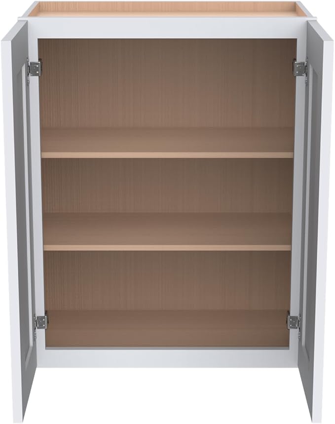 Wall-Mounted Cabinet – Solid Wood Shaker Style Medicine Cabinet with Adjustable Shelves & Soft-Close Doors for Bathroom, Kitchen, and Office Storage (White, 27" W x 12" D x 42" H)