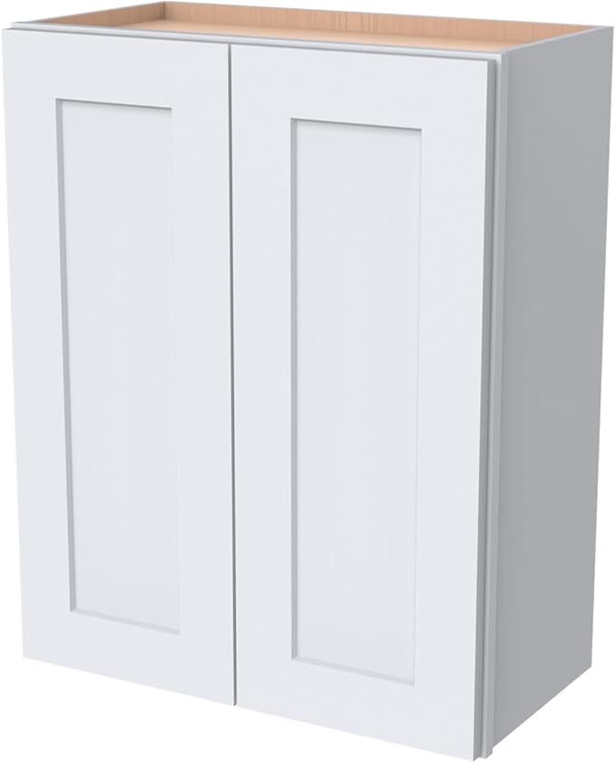 Wall-Mounted Cabinet – Solid Wood Shaker Style Medicine Cabinet with Adjustable Shelves & Soft-Close Doors for Bathroom, Kitchen, and Office Storage (White, 33" W x 12" D x 42" H)