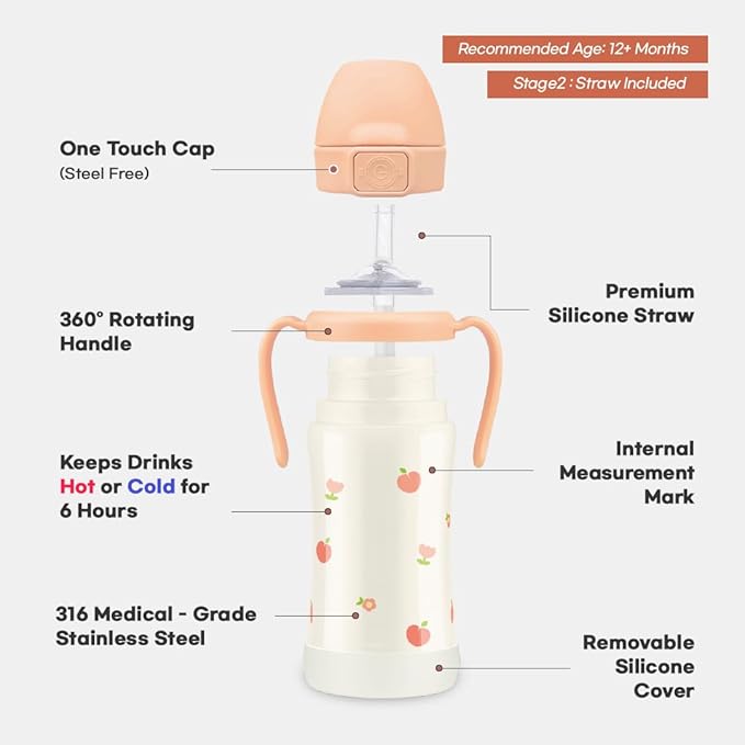GROSMIMI Insulated 316 Stainless Steel Spill Proof Straw Cup, Water bottle with Flip Top for Toddlers, BPA Free (olive, 10oz)