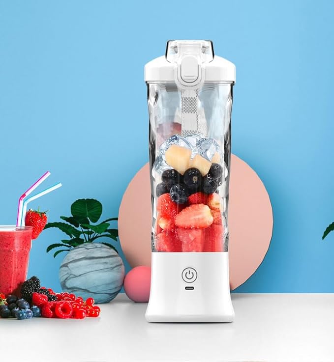 Portable Blender, Personal Blender for Shakes and Smoothies USB Rechargeable, Mini Juicer Cup with 6 Blades and Lid, Self Cleaning 23oz Single Serve Blenders for Travel, Home, Office, Camping