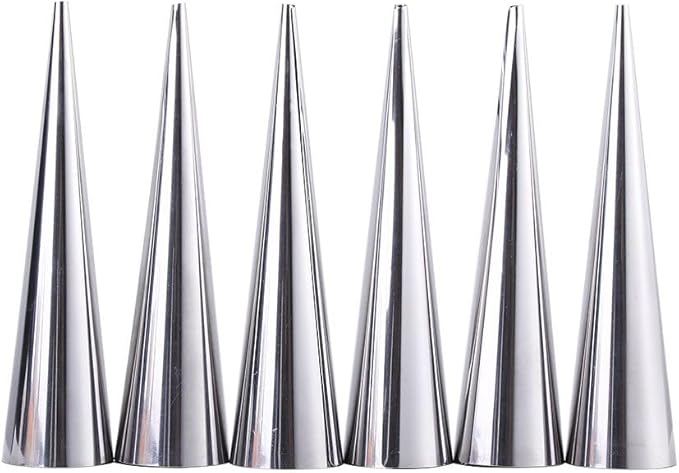 Kopida Cream Horn Molds 6PCS Stainless Steel Horn Molds Cone Croissant Cream Horn Bread Cream Puff Pastry Roll Brioche Mold Waffle Cone Mold Baking Tool