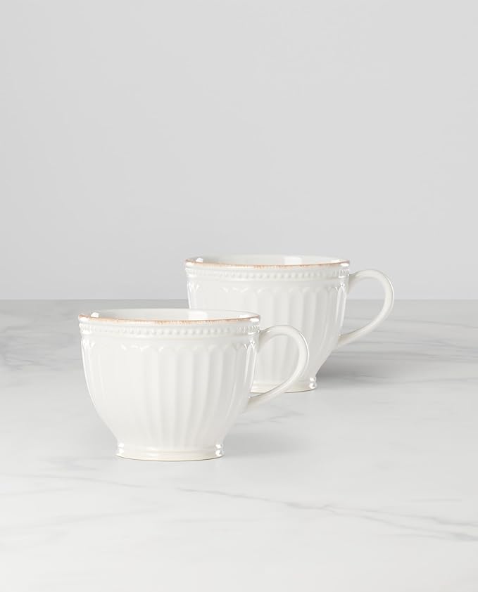 Lenox French Perle Groove 2-Piece Latte Mug Set, 2.30 LB, White