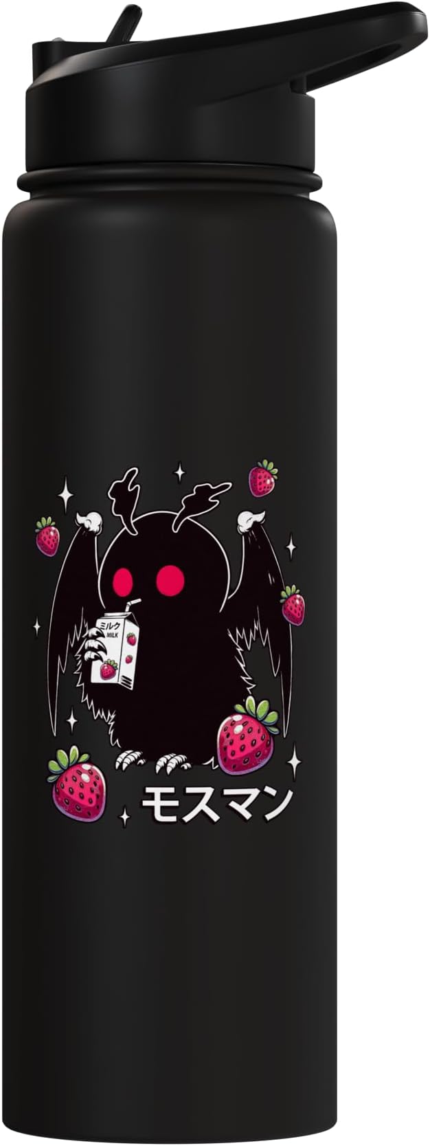 Kawaii Strawberry Milk Shake Carton Mothman Stainless Steel Insulated Water Bottle