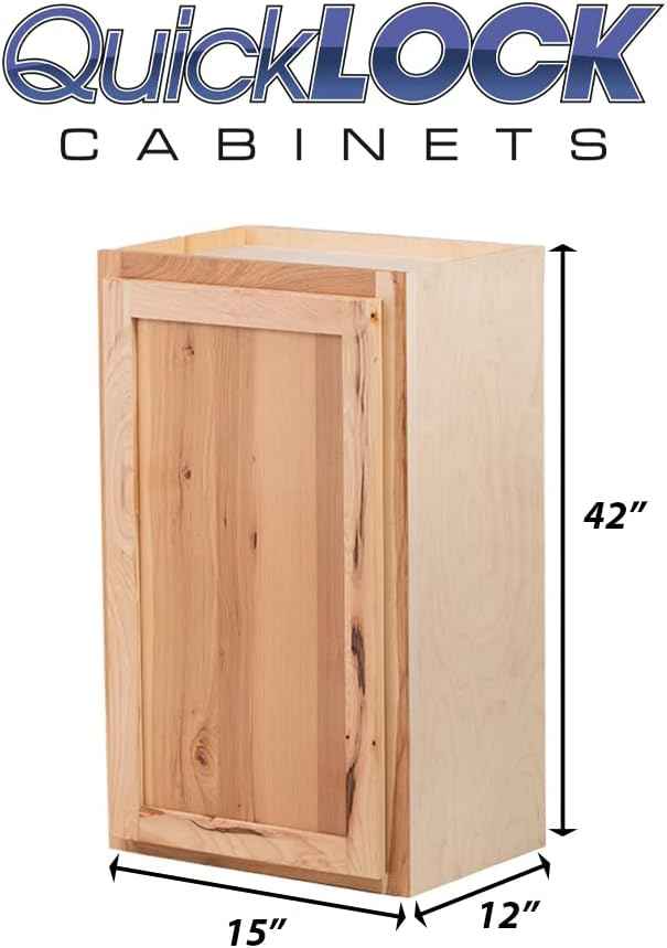 Quicklock RTA (Ready-to-Assemble) 42" Tall Wall Kitchen Cabinets - Shaker Style | 100% Hardwood | Made in America | Soft Close Hardware (Rustic Hickory, 12" D x 15" W x 42" H)