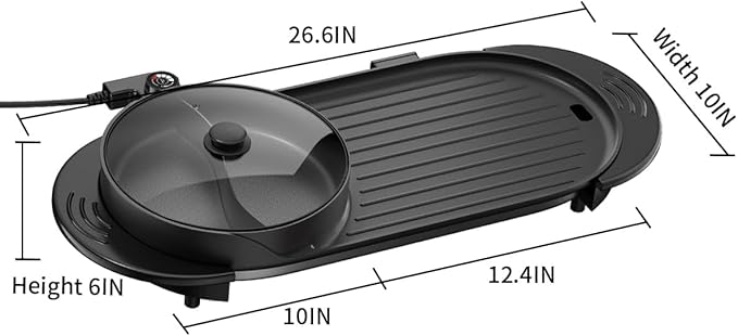 AORAN 2200W Electric Grill & Hot Pot Combo with Dual Zone Control - 26.6" Large Yin-Yang Nonstick Skillet, Indoor Smokeless BBQ Grill for Family Party, Adjustable Temperature & Easy Clean