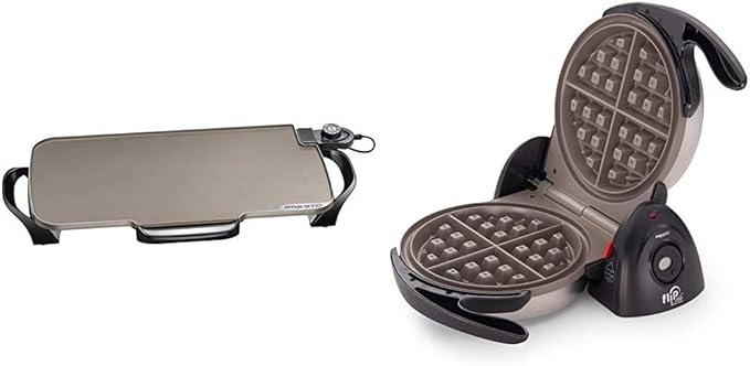 Presto Ceramic 22-inch Electric Griddle + Presto Ceramic FlipSide Belgian Waffle Maker, Black