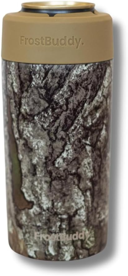 Frost Buddy Universal Can Cooler - Fits all - Stainless Steel Can Cooler for 12 oz & 16 oz Regular or Slim Cans & Bottles - Stainless Steel (RealTree APX)