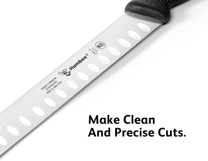 Carving Knife 11-Inch with Razor Sharp Granton Edge for Turkey, Ham, Meat Slicing and Cutting – NSF Certified, German Stainless Steel Blade, Black