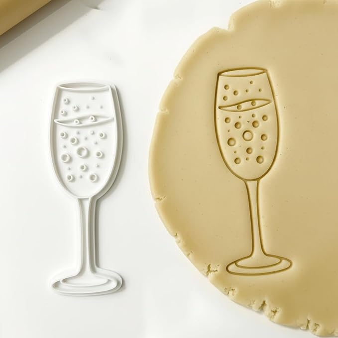 Wedding Cookie Cutters Cutter Champagne Glass Molds 3.5" with Plunger Stamps Baking Dough Tools Cake Shapes PLA Accessories for Birdesmaid Decorative Party Kitchen Supplies
