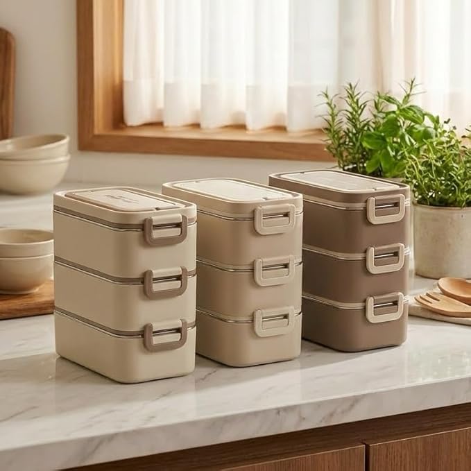 Bento Box Adult Lunch Box, Stackable 3-Layer 304 Stainless Steel for Adults, Office, 3L Capacity, Portable, Soup Bowl, Spoon & Fork, Metal Lunch Box, Tiffin