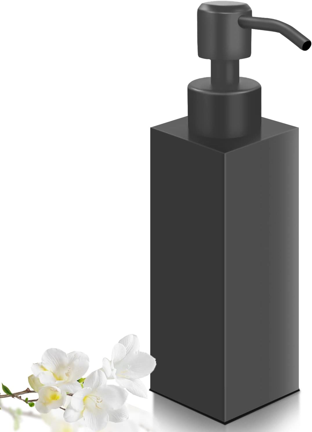 Black Soap Dispenser, Matte Black Stainless Steel, Rust-Proof Liquid Hand Dish Dispenser for Bathroom & Kitchen, 8.5 Oz Refillable Countertop Lotion Bottle (Square)