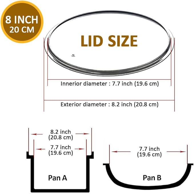 Glass Lids for Pots and Pans, 8, 11, 12, 12.6 Inch Pan Covers for Cookware, Tempered Glass Lid for Replacement, Dishwasher Safe & Microwave Oven Safe(8 Inch)