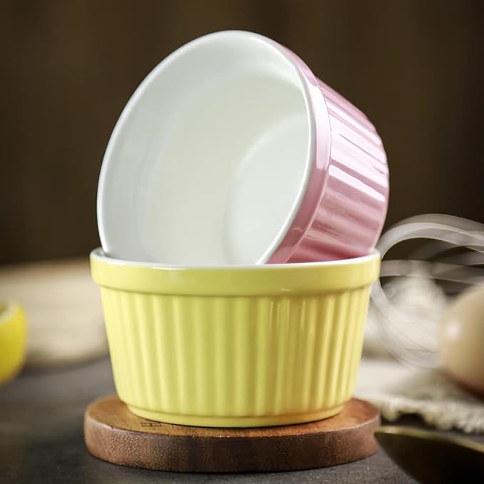 Ramekins 6oz Oven Safe,Creme Brulee Ramekin and Souffle Dishes,Porcelain Baking Bowls,Dipping Sauce Dish.Pudding Cups,Set of 6,Colorful.