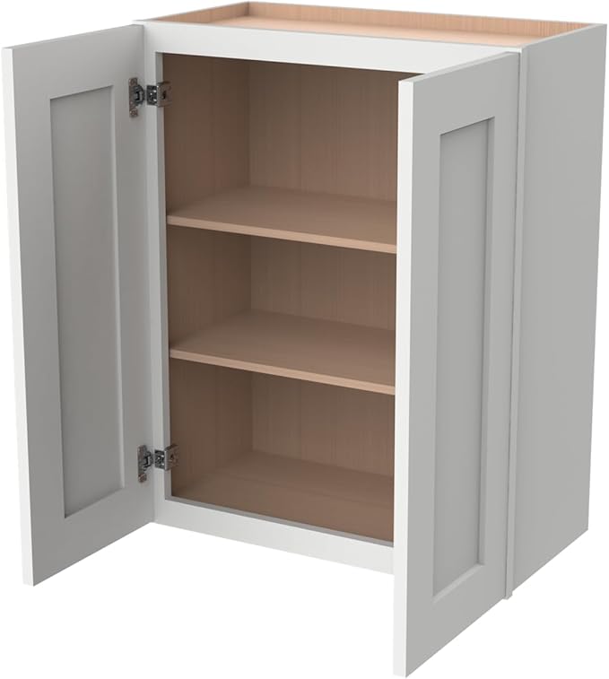Wall-Mounted Cabinet – Solid Wood Shaker Style Medicine Cabinet with Adjustable Shelves & Soft-Close Doors for Bathroom, Kitchen, and Office Storage (Origami White, 30" W x 12" D x 42" H)