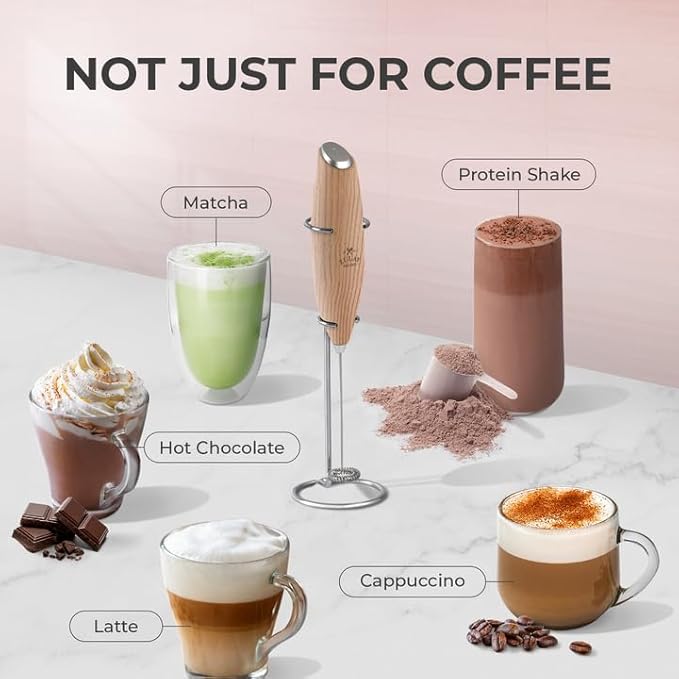 Zulay Kitchen Powerful Milk Frother Wand With 4 AA Duracell Batteries - Ultra Fast Handheld Drink Mixer - Electric Whisk Foam Maker for Coffee, Lattes, Cappuccino, Matcha & Creamer - Maple
