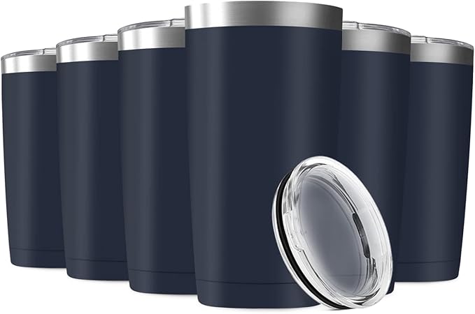 20oz Tumbler Vacuum Insulated Travel Mug with Lids, Stainless Steel Double Wall Bulk Cup Wine Tumblers for Home, Office, Outdoor Suitable for Vehicle Cup Holders(Set of 6, Navy)