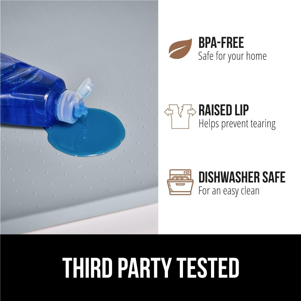 GORILLA GRIP Waterproof Silicone Under Sink Mat with Raised Lip for Kitchen and Bathroom, Cabinet Shelf Liner Stay in Place Mats Dishwasher Safe Drawer Liner, Organizer Tray, 19 x 34 in, Light Grey