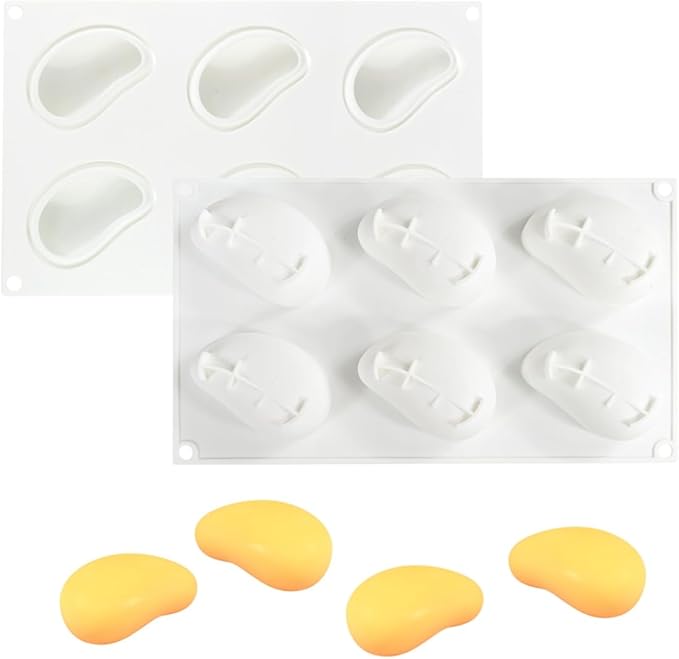 3D Mango Silicone Molds, 6-Cavity Fruit Baking Mold for Mousse Cake, French Dessert, Pastry, Chocolate, Truffle, Non-Stick Easy Release Food Grade Silicone Mould (A_ Mango)