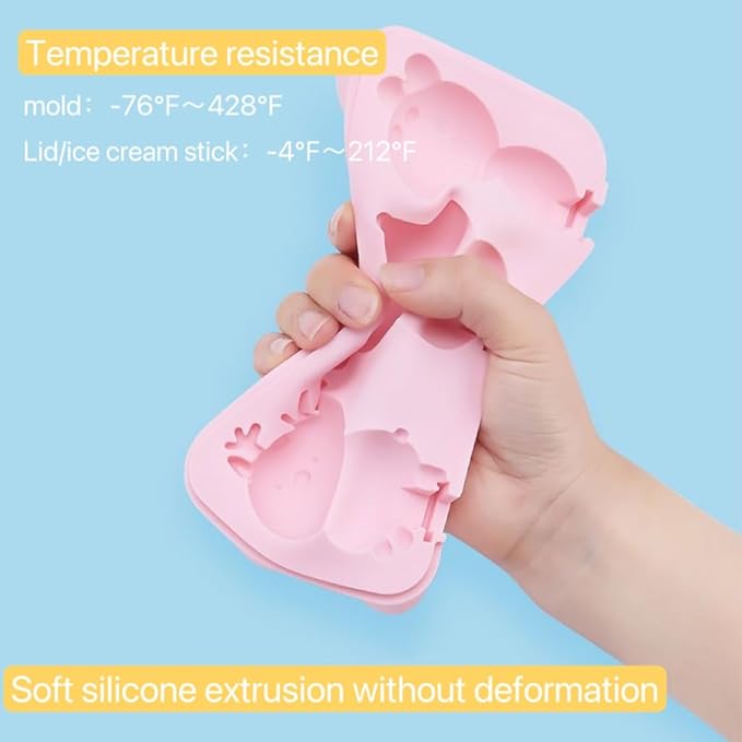 3PCS/4PCS Cute Silicone Ice Cube Mold Set For Toddlers and Kids, Animal/Fruit/Dinosaur Shape Ice Cube Tray, BPA-Free Food Grade Ice Tray, Homemade Frozen Popsicle Maker Mold (4 PCS Pink)