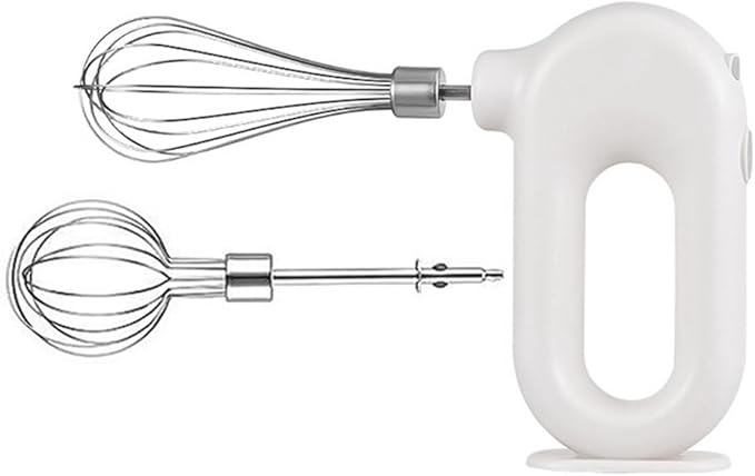 Portable Handheld Mixer, USB Electric Blender with 2 Mixing Heads - Wireless Rechargeable Food Mixer, Dough Stirrer, Eggbeater & Whisk for Kitchen, Baking, Cooking(WHITE)