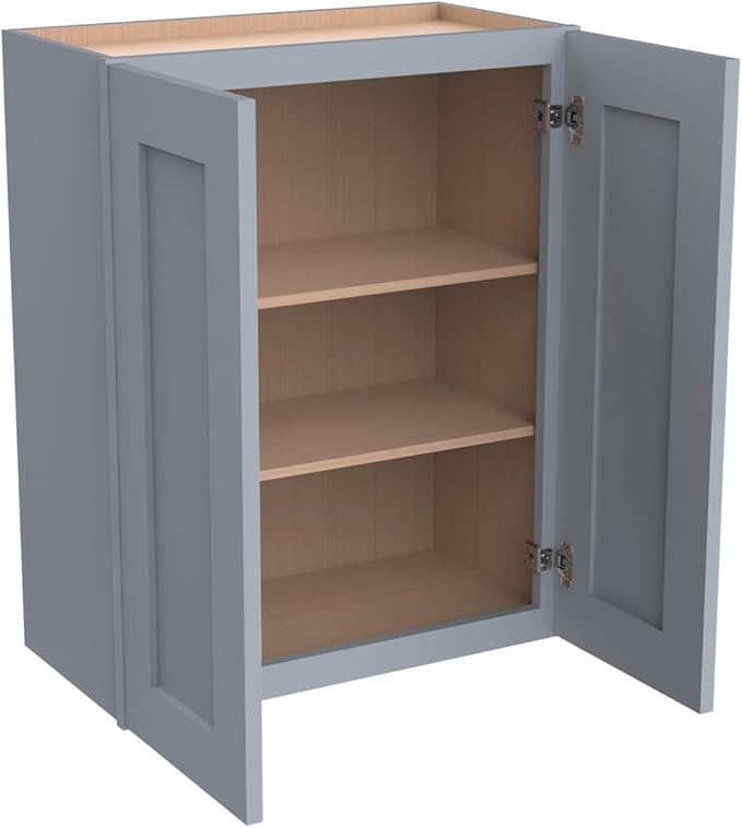 Wall-Mounted Cabinet – Solid Wood Shaker Style Medicine Cabinet with Adjustable Shelves & Soft-Close Doors for Bathroom, Kitchen, and Office Storage (Grey, 42" W x 12" D x 36" H)